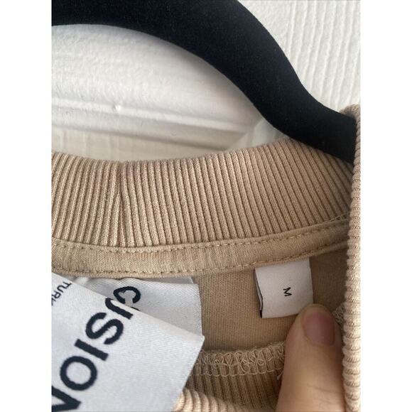 Collusion Men's Tan High Neck Graphic Tee Diamond Print Grunge Medium Streetwear - Picture 9 of 10